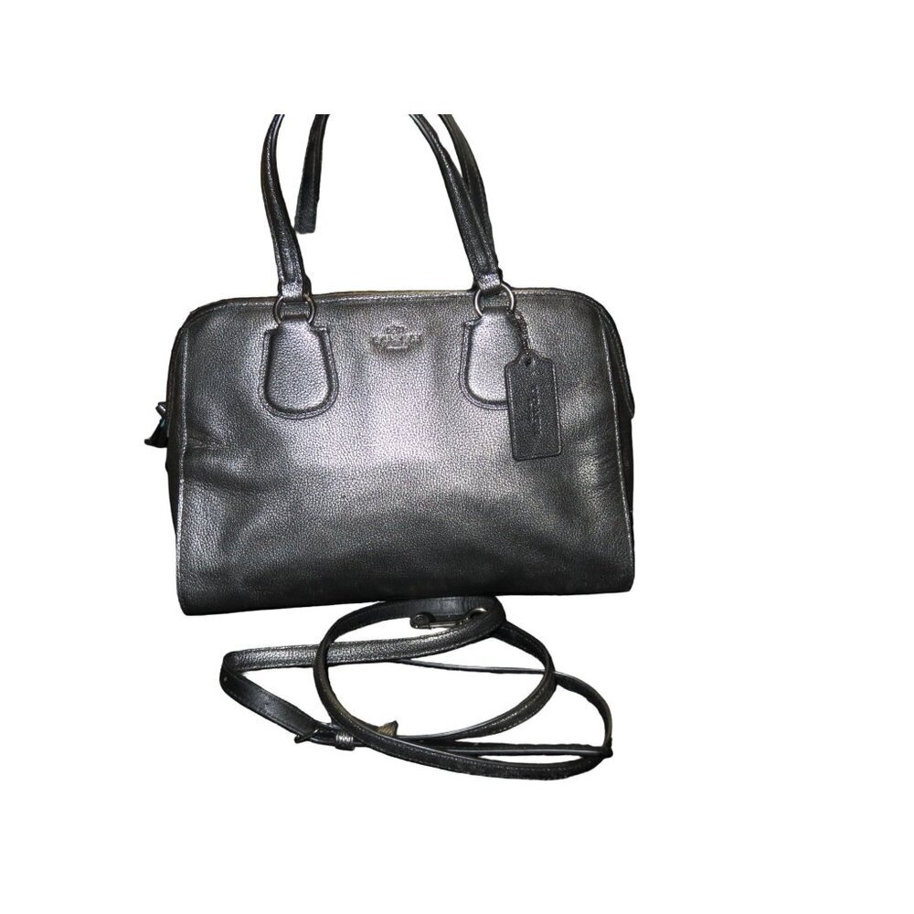 COACH Nolita 2015 Gunmetal Metallic Pebble Leather Satchel Crossbody Tote 35964